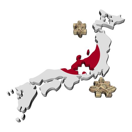 Japan Map flag jigsaw with Yen pieces illustrationの写真素材