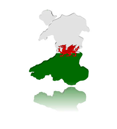 Wales map flag 3d render with reflection illustrationの写真素材