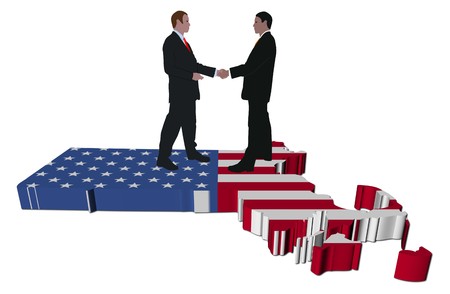Business people shaking hands on Massachusetts map flag illustrationの写真素材