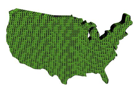 USA map with binary code on white illustrationの写真素材