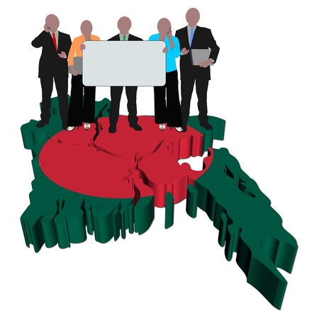 business team with sign on Bangladesh map flag illustrationの写真素材