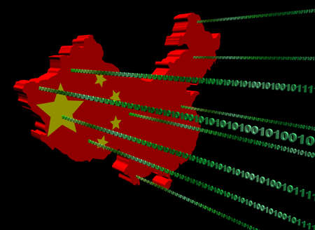 China map flag with green binary code illustrationの写真素材