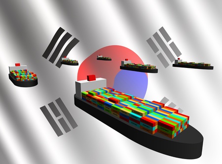 South Korean export with container shipsの写真素材