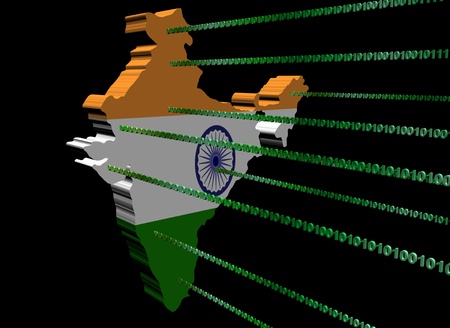 India map flag with green binary codeの写真素材