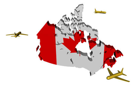 planes flying around Canada map flag illustrationの写真素材