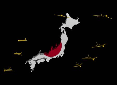 planes departing Japan map flag illustrationの写真素材