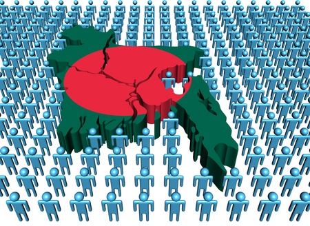 Bangladesh map flag with many abstract peopleの写真素材