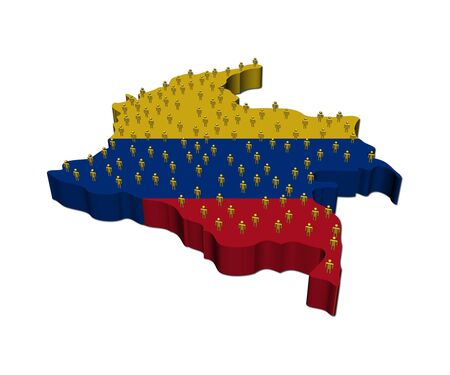 Colombia map flag with many abstract people illustrationの写真素材