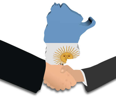 handshake with Argentina map flag illustrationの写真素材