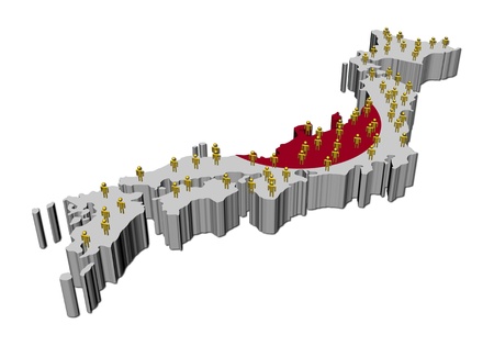 Japan map flag with many abstract people illustrationの写真素材