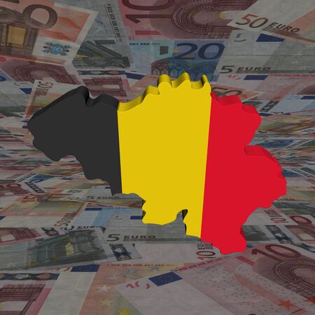 Belgium map flag with euros perspective illustrationの写真素材