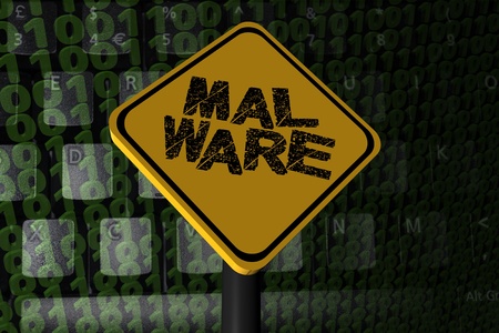 Malware warning sign on binary code illustrationの写真素材