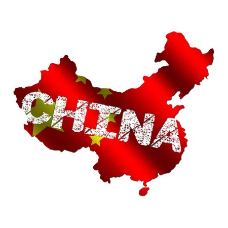 China map flag with grunge text illustration の写真素材