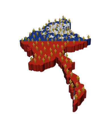 Myanmar map flag with many people illustrationの写真素材