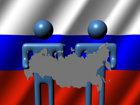 people holding Russian map sign with flagの写真素材