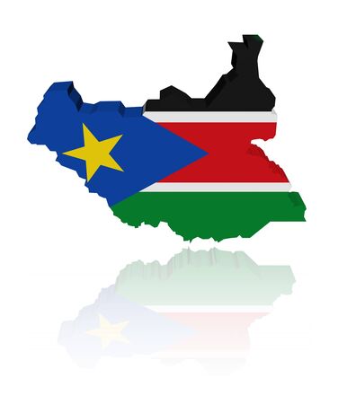 South Sudan map flag with reflection illustrationの写真素材