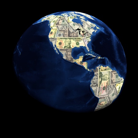 Global currency dollars replacing land illustrationの写真素材