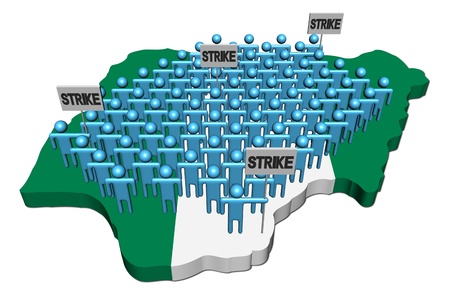 workers on strike on Nigeria map flag illustrationの写真素材