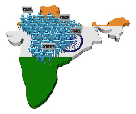 workers on strike on India map flag illustrationの写真素材