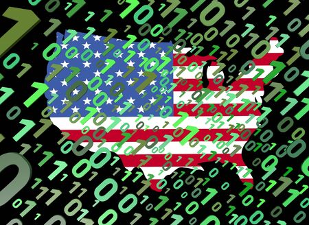 binary and USA map flag ilustrationの写真素材
