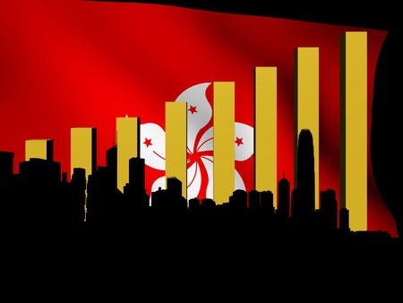 Hong Kong skyline and graph over flag illustrationの写真素材