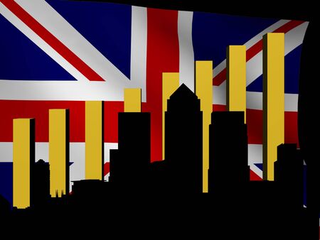 London Docklands skyline and graph over British flag illustrationの写真素材