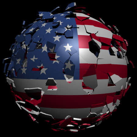 USA flag sphere breaking apart illustrationの写真素材