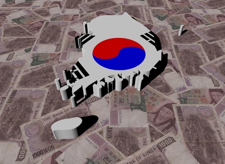 South Korea Map flag on Won illustrationの写真素材