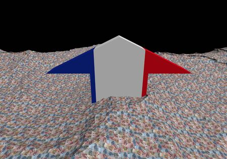France flag arrow in abstract ocean of Euros illustrationの写真素材