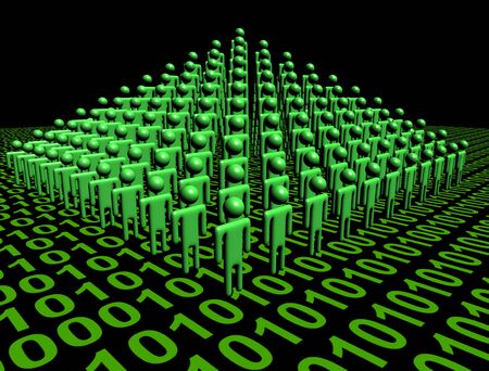 Pyramid of abstract people on binary code illustration