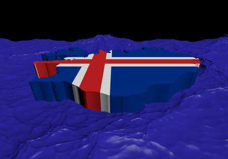 Iceland map flag in abstract ocean illustration