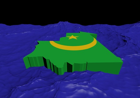 Mauritania map flag in abstract ocean illustrationの写真素材