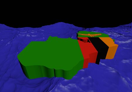 Zambia map flag in abstract ocean illustrationの写真素材