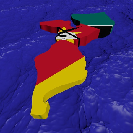 Mozambique map flag in abstract ocean illustrationの写真素材