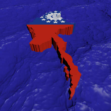 Myanmar map flag in abstract ocean illustrationの写真素材