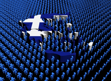 Greece map flag surrounded by many abstract people illustrationの写真素材
