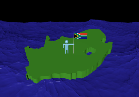 Man on South Africa map with flag in ocean illustrationの写真素材