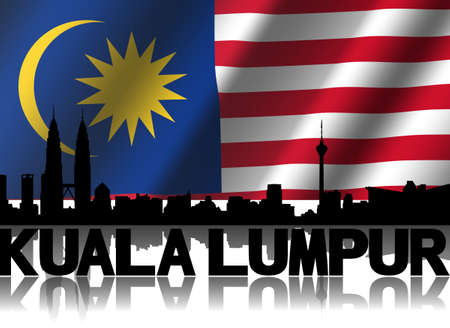 Kuala Lumpur skyline and text reflected with rippled Malaysian flag illustrationの写真素材