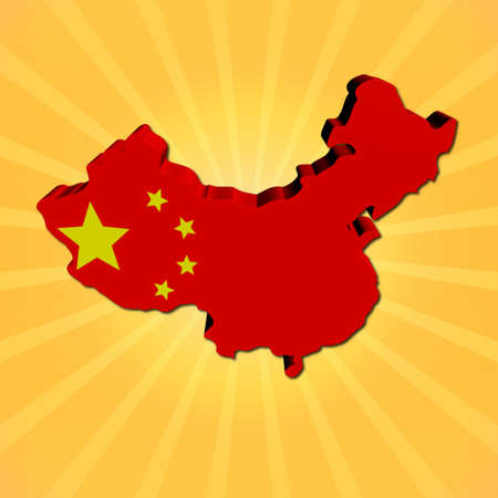China map flag on sunburst illustrationの写真素材