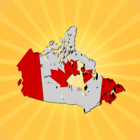 Canada map flag on sunburst illustrationの写真素材
