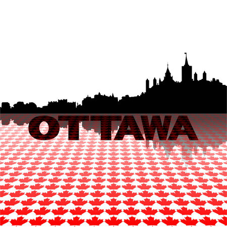 Ottawa skyline with maple leaves foreground vector illustrationのイラスト素材