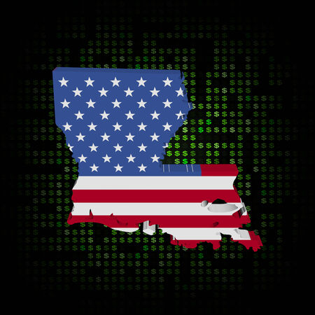 Louisiana map flag on dollar symbols illustrationの写真素材