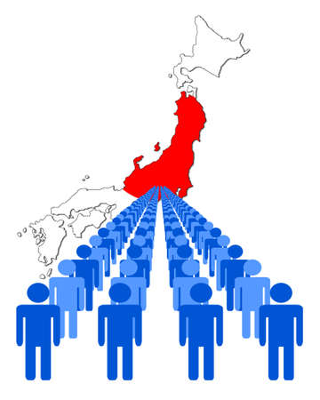 Lines of people with Japan map flag vector illustrationのイラスト素材