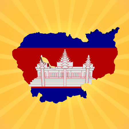 Cambodia map flag on sunburst illustrationの写真素材