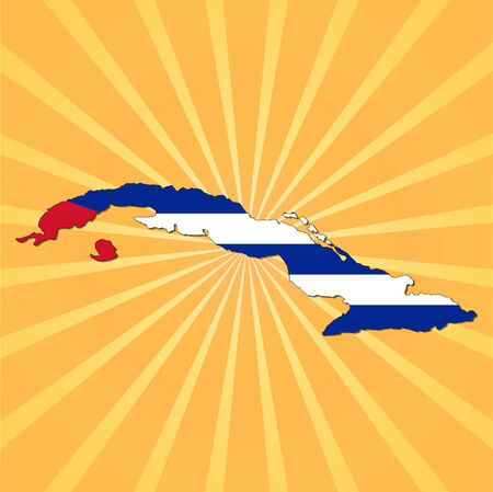 Cuba map flag on sunburst illustrationのイラスト素材