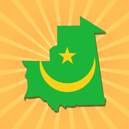 Mauritania map flag on sunburst illustrationのイラスト素材