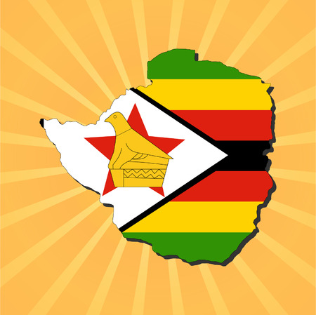 Zimbabwe map flag on sunburst illustrationのイラスト素材