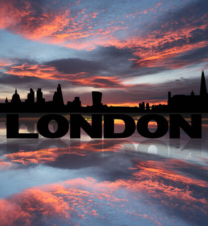 London skyline reflected with text and sunset illustrationの写真素材
