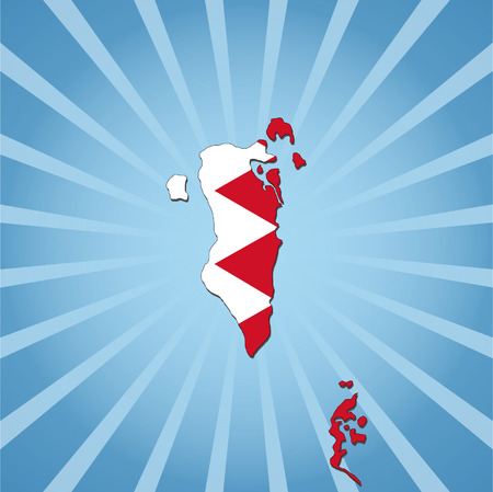 Bahrain map flag on blue sunburst illustrationのイラスト素材