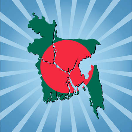 Bangladesh map flag on blue sunburst illustrationのイラスト素材